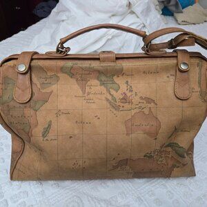 GITANO Vintage World Map Travel Bag doctor clamshell hinge top large